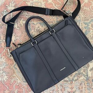 Coach Navy Leather Laptop Carrier Tote Bag